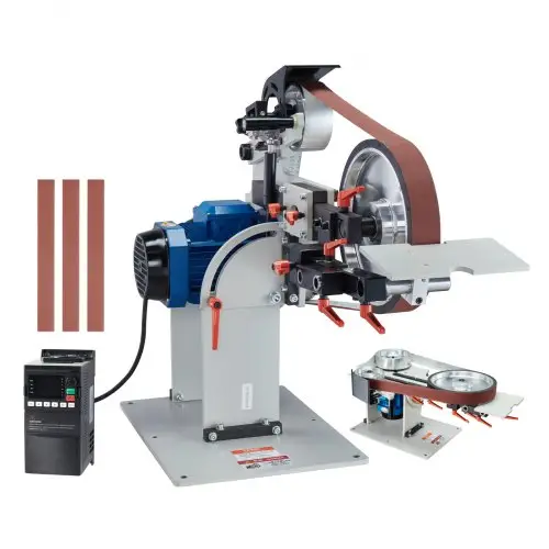 VEVOR Bandschuurmachine, 72 x 2 inch variabele snelheid bandpolijstmachine met VFD, 1500W messenslijper met 3 slijpschijven en 3 schuurbanden voor metaalbewerking, compatibel met 72"- 82 x 2" banden
