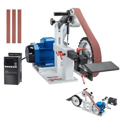 VEVOR Bandschuurmachine, 72 x 2 inch variabele snelheid bandpolijstmachine met VFD, 1500W 2 pk polijst- en slijpmachine met 3 slijpmallen en 3 schuurbanden voor metaalbewerking, messen maken