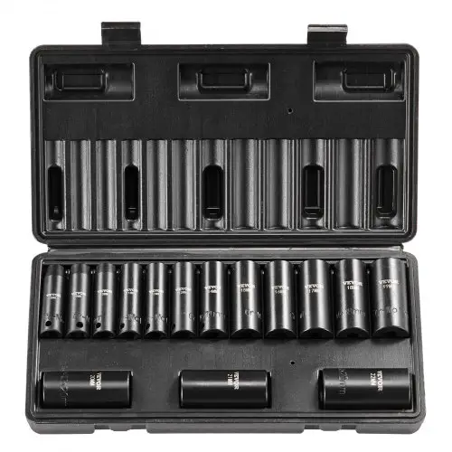 VEVOR 3/8-inch slagdoppenset, 15-delige diepe doppenset metrisch 8-22 mm, 6-punts Cr-Mo-gelegeerd staal voor autoreparaties, inclusief gereedschapskoffer