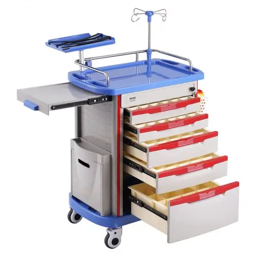 VEVOR 5-laags laboratoriumwagen, mobiele medische wagen van PP-materiaal, met 4 stille wielen en 5 lades, laboratoriumwagen, salonwagen voor laboratorium, kliniek, ziekenhuis, salon, blauw