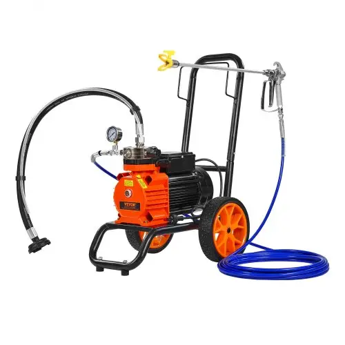 VEVOR Airless verfspuit met membraan, 1100W efficiënte airless verfspuit met kar, 2000 psi airless verfspuit, met verlengstok, 2 l/min hogedruk airless verfspuitsysteem
