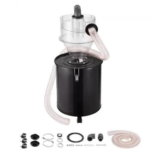VEVOR Cyclone stofafscheider met metalen tank, 4-inch retrofit cyclone stofafscheider, ABS stofafscheider met 2-inch gat OD aansluiting en slang voor nat/droog stofzuigers, past op 13,21-gallon tank