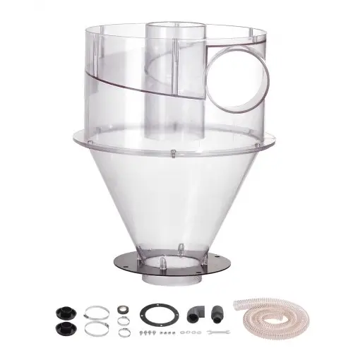 VEVOR Cyclone Stofafscheider, 4-inch Retrofit Cyclone Stofafzuiger, ABS Stofafscheider met 2-inch gat OD Aansluiting en Slang voor Nat/Droog Stofzuigers, Past op 5-10 Gallon Tank (Tank niet inbegrepen)