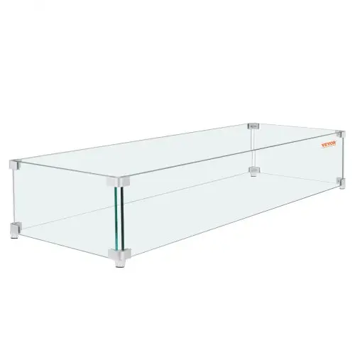 VEVOR vuurkorf windscherm, 38,2 x 10,5 x 6,0 inch glazen windscherm, rechthoekig glazen scherm, 0,3 inch dikke vuurtafel, vlambeschermer van helder gehard glas, boomkuilscherm met stevige poten voor propaan, gas, buiten