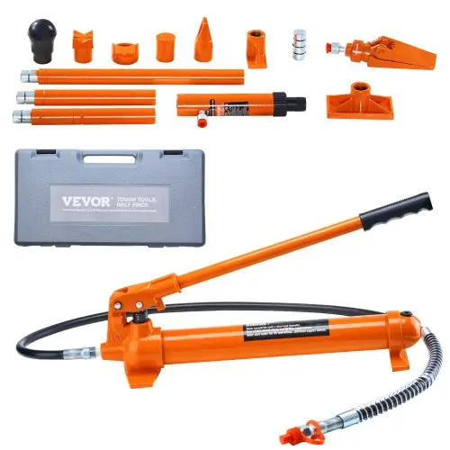VEVOR hydraulische cilinderkit, draagbare hydraulische krik 10 t, met 1,4 m olieslang, reparatieset voor carrosserieframe met opbergkoffer voor autoreparatie, vrachtwagen, landbouwvoertuig, oranje