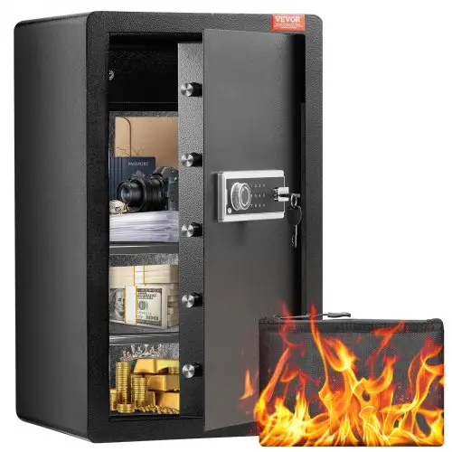 VEVOR Safe met brandwerende geldzak, kluis met één deur, 113 L, 2 scheidingswanden, digitale meubelkluis met sleutel en code, waardevolle spullen opbergdoos voor geld en sieraden, zwart