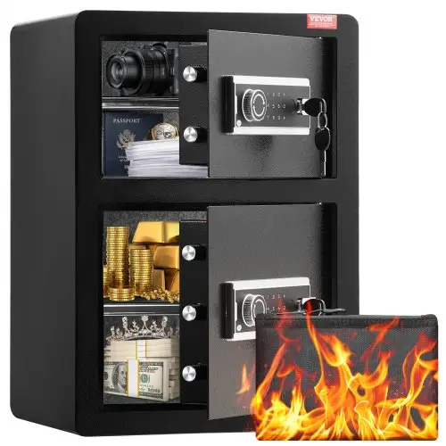 VEVOR Safe met brandwerende geldzak, kluis met dubbele deur (3,5 kubieke voet), 2 in hoogte verstelbare scheidingswanden, digitale meubelkluis met sleutel, code, kluis voor geld, sieraden, waardevolle spullen, zwart