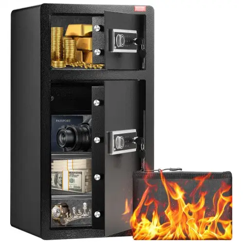 VEVOR Safe met brandwerende geldzak, kluis met dubbele deur (5,5 kubieke voet), 2 in hoogte verstelbare scheidingswanden, digitale meubelkluis met sleutel, code, kluis voor geld, sieraden, waardevolle spullen, zwart