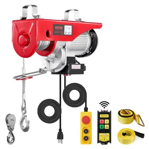 VEVOR elektrische lier, 1000 kg, motorlier met 100 m draadloze en 4,2 m bekabelde afstandsbediening, 12 m hefhoogte met enkele kabel, enkele/dubbele hijsbanden, hijswerktuigen voor garage, magazijn, fabriek