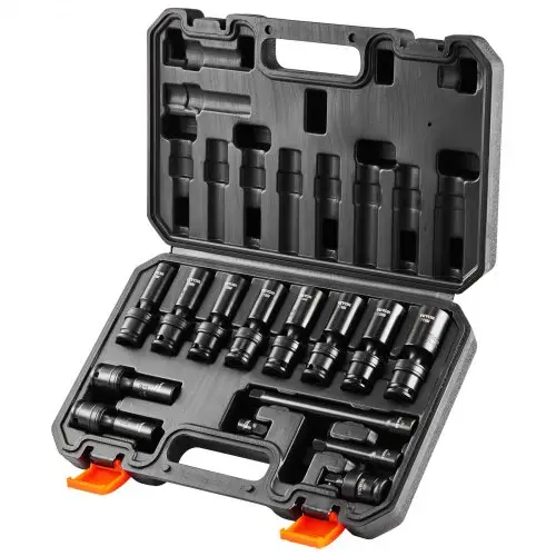 VEVOR 14-delige universele slagdoppenset, 3/8-inch aandrijving metrisch 10-19 mm, 6-punts Cr-Mo gelegeerd staal doppenset voor autoreparatie