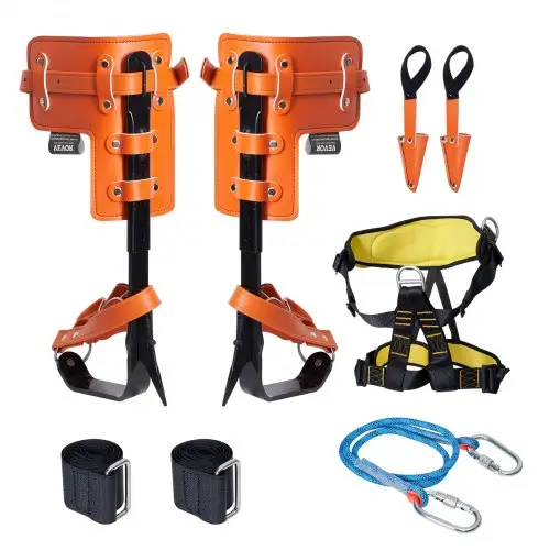 VEVOR Boomklimspikes Set, 1 paar klimsporen van gelegeerd staal met veiligheidskoord en veiligheidsgordel, draagvermogen van 159 kg, boomklimuitrusting, boomverzorgingsuitrusting voor klimmers, fruit plukken, oranje