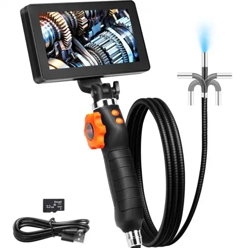 VEVOR Articulerende endoscoopcamera met licht, tweerichtings-articulerende endoscoopinspectiecamera met 6,4 mm kleine lens, 5-inch IPS 1080P HD-scherm, 8x zoom, 8 LED-lichtcamera voor auto, loodgieterswerk (4,9 ft)