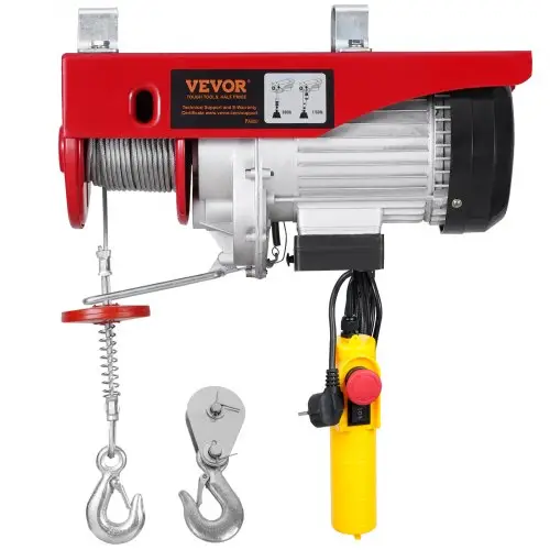 VEVOR elektrische lier, 800 kg motorlier met 4,2 m bekabelde afstandsbediening, 12 m hefhoogte met enkele kabel, enkele/dubbele lussen, noodstop, hijsgereedschap voor garage, magazijn, fabriek