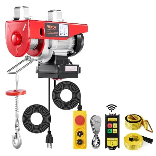VEVOR elektrische lier, 200 kg, motorlier met 100 m draadloze en 4,2 m bekabelde afstandsbediening, 12 m hefhoogte met enkele kabel, enkele/dubbele hijsbanden, hijsgereedschap voor garage, magazijn, fabriek