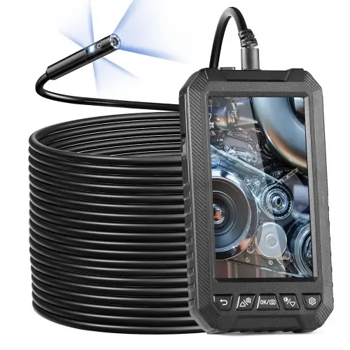 VEVOR endoscoopcamera met licht, drievoudige lens-borescoop met 15 m semi-rigide kabel, 5 inch scherm, 1080P inspectiecamera, 8+2 led-lampjes, IP67 waterdichte slangencamera voor auto's en loodgieterswerk (32 GB kaart)