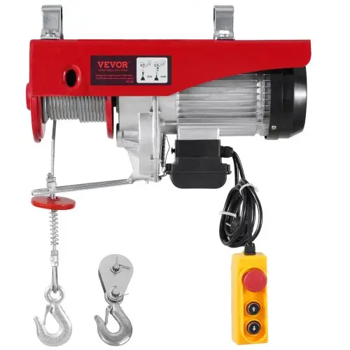 VEVOR elektrische lier, 1200 kg motorlier met 4,2 m bekabelde afstandsbediening, 12 m hefhoogte met enkele kabel, enkele/dubbele lussen, noodstop, hijsgereedschap voor garage, magazijn, fabriek