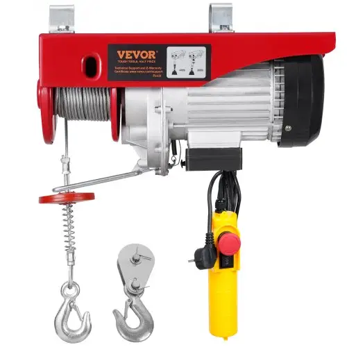 VEVOR elektrische lier, 400 kg, motorlier met 4,2 m bekabelde afstandsbediening, 12 m hefhoogte met enkele kabel, enkele/dubbele lussen, noodstop, hijsgereedschap voor garage, magazijn, fabriek