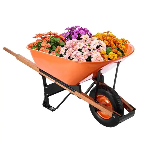 VEVOR kruiwagen, laadvermogen 6 kubieke voet en capaciteit 330 lbs, eenwielige tuinkruiwagen met metalen handvat en 16-inch brede wielen, gemakkelijk te laden tuinkar en wagen voor gazon en boerderij
