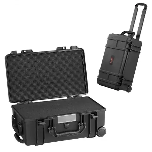 VEVOR Weerbestendige Hardcase Droogboxen met Voorgesneden Schuim, Wielen en Uittrekbare Handgrepen voor Reizen, IP67 Waterdichte Case voor Camera's Zwart (55 x 34 x 24 cm)