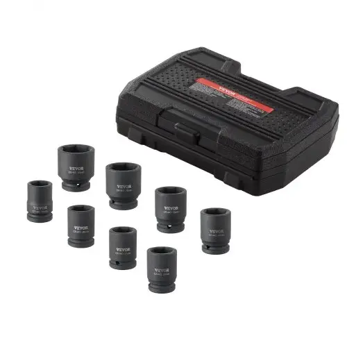 VEVOR Axle Nut Impact Socket Set, 19.05 mm Drive, 6-punts, 8-delig, metrisch, Spindelmoersleutelset, CR-MO stalen doppenset met opbergkoffer voor autoreparatie