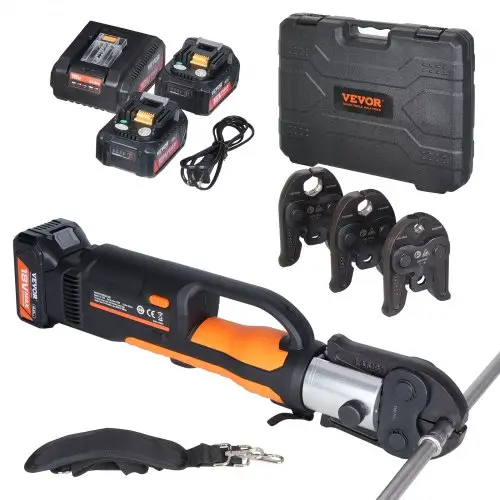 VEVOR Krimptang en snoerloze set, professionele krimptang, elektrische pijpkrimptang met V15, V22, V28 bekken, krimptangset met 2x 18V 4.0Ah accu's, snellader en draagtas