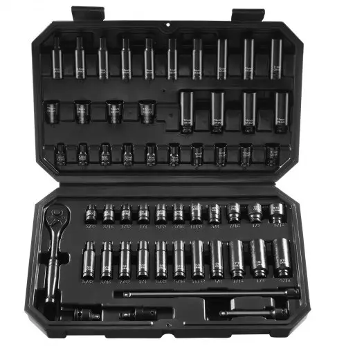 VEVOR 6,35 mm slagdoppenset, 55-delige diepe en ondiepe doppenset SAE 5/32-9/16 inch en metrisch 4-15 mm, voor autoreparatie, gemakkelijk leesbare maatmarkeringen