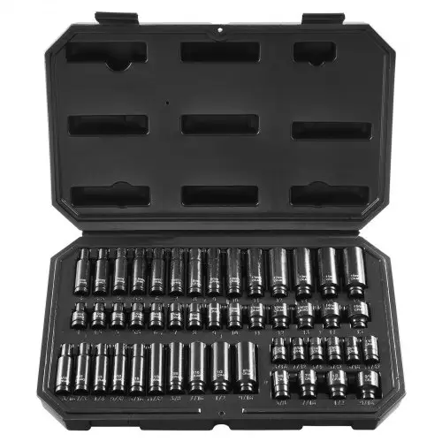 VEVOR 1/4 inch slagdoppenset, 48-delige diepe en ondiepe doppenset, SAE 3/16-9/16 inch & metrisch 4-15 mm, 6-punts Cr-Mo-gelegeerd staal voor autoreparaties met gereedschapskoffer