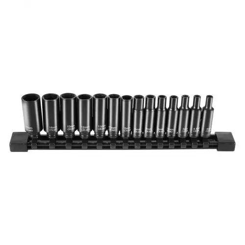 VEVOR slagdoppenset 6,35 mm aandrijving, 14-delige doppenset metrisch 4-15 mm, Cr-Mo gelegeerd staal voor autoreparatie, gemakkelijk leesbare maatmarkeringen, robuuste constructie