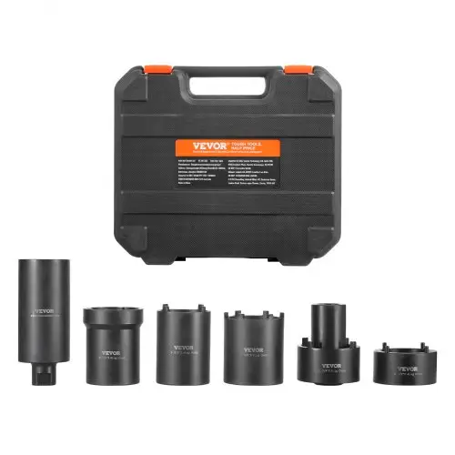VEVOR Spindelmoerdoppenset 12,7 mm aandrijving, 6-delige as-naafmoerdoppenset met opbergkoffer, as-spindelmoer-borgpen-verwijderaardoppenset spindelmoer