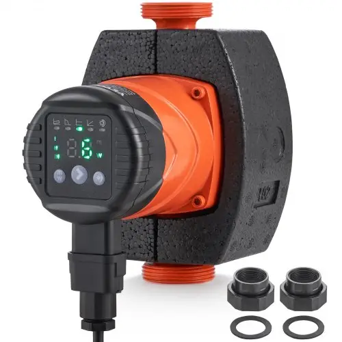 VEVOR Verwarmingspomp 8 m opvoerhoogte, circulatiepomp, 220 V, 60 W, 67 l/min, hoogrendementscirculatiepomp, automatische watercirculatiepomp, 1-1/2 inch NPT-draad, EMC-pomp voor waterverwarmingssysteem