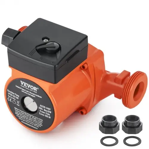 VEVOR 6 m opvoerhoogte circulatiepomp, 220 V, 92 W, 60 l/min, warmwatercirculatiepomp, 1-1/2 inch NPT-schroefdraad, 3-snelheden circulatiepomp, IP44, stille werking, circulatiepomp voor thuiswaterverwarmingssysteem