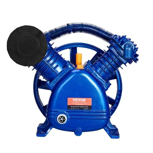 VEVOR Luchtcompressor Pompkop, 5,5 pk, 5,75 CFM bij 90 PSI, Oliegesmeerde Dubbele Cilinder Luchtcompressor Zuigerpompkop, Twee-traps V-Type Gietijzeren Luchtcompressor Pompvervanging met Max. 185 PSI Druk