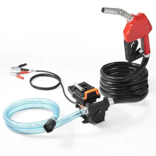 VEVOR brandstofoverdrachtpomp, 12V DC 15 GPM 1/4 HP, draagbare elektrische dieseloverdrachtpomp met automatisch afsluitende brandstofsproeier, lange inlaat- en uitlaatslang voor benzine, diesel, kerosine, methanolmengsels