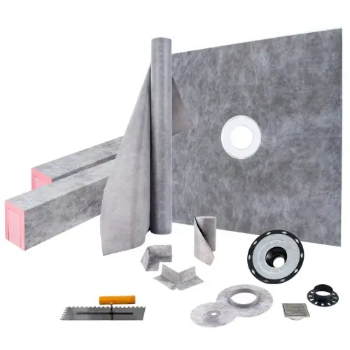 VEVOR Douche Afdichtingsset, 1219,2 x 1219,2 mm, Badkamer Afdichtingsset met ABS Middenflens, 10 cm RVS Rooster, 2 Snijbare Douche Drempels & Troffel, Douchebak Afschuiningstangen Geschikt voor Badkuip