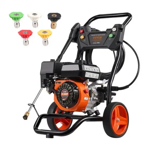 VEVOR Benzine hogedrukreiniger, 3400 PSI 2,6 GPM, terrasreiniger 10 l/min met aluminium pomp, hogedrukpistool en verlengstok, set van 5 sproeiers, voor auto's, hekken, huizen, terrassen, verticale oppervlakken
