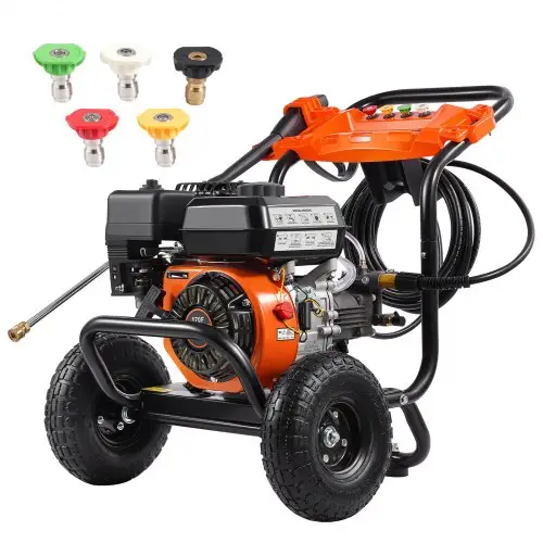 VEVOR Benzine hogedrukreiniger, 3500 PSI 10 L/min, 2,6 GPM terrasreiniger met aluminium pomp, hogedrukpistool en verlengstok, set van 5 sproeiers, voor auto's, hekken, huizen, opritten en terrassen