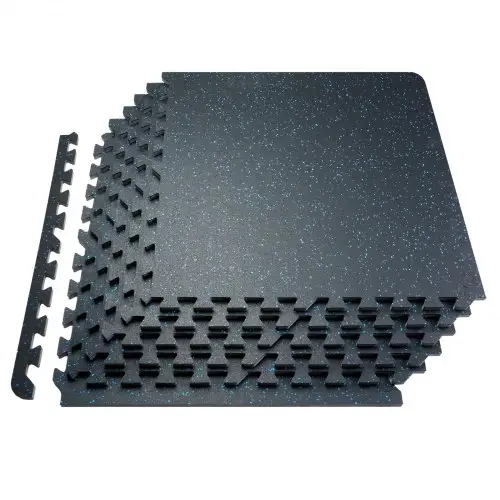 VEVOR Vloermatten 12-pack Rubberen oppervlak & EVA-schuim, 61 x 61 cm oefenmatten met 48 vierkante voet dekking, in elkaar grijpende oefenmatten voor sportschoolgarage, zwart & blauw