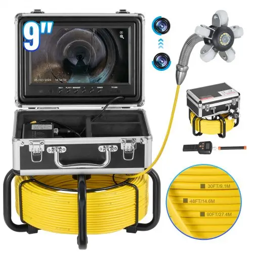 VEVOR Rioolcamera met 512Hz-locator, 30 m zelfnivellerende buisinspectiecamera met 9-inch 1080P HD-scherm, 36x zoom, buiscamera met 12 LED's, 32 GB SD-kaart, endoscoop voor rioolbuizen