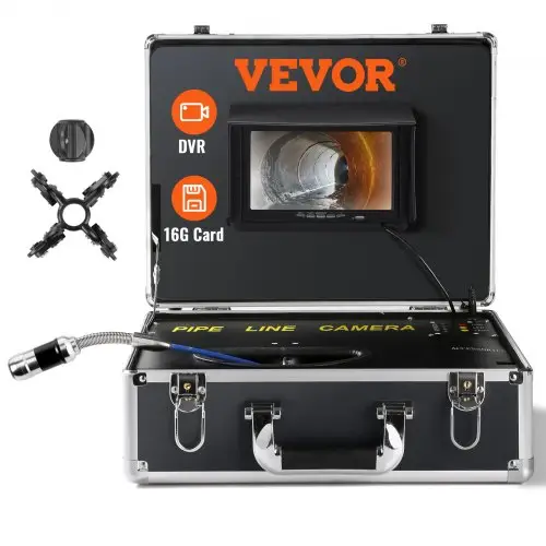 VEVOR Rioolcamera, 50 m, 7-inch scherm, buisinspectiecamera met DVR-functie, waterdichte IP68-camera, 12 verstelbare LED's, met een 16 GB SD-kaart voor rioolbuizen, afvoerbuizen