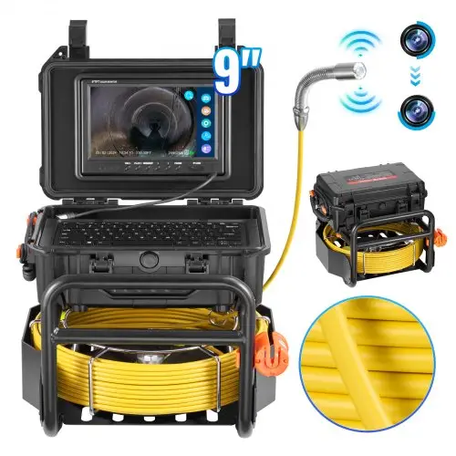 VEVOR Rioolcamera 70 m, zelfnivellerende buisinspectiecamera met 512 Hz-zender, afstandsmeter, 9-inch scherm, 1080P HD-buiscamera met 12 LED's en 32 GB-kaart voor rioolbuizen, endoscoop