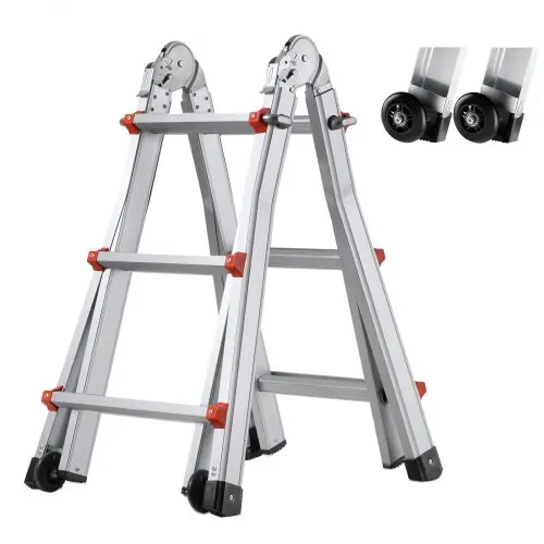 VEVOR Telescopische Ladder met A-Frame, 2880 mm Compacte Aluminium Uitschuifladder, Draagbare Opvouwbare Multifunctionele Ladder, Aanleunladder voor Huiswerk, Trappen, Binnen- & Buitendaken, tot 150 kg