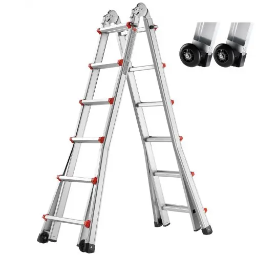 VEVOR Telescopische Ladder met A-Frame, 6230 mm Compacte Aluminium Uitschuifladder, Multifunctionele Ladder, Trapladder, Aanleunladder, Opvouwbare Ladder voor Huiswerk, Trappen, Binnen- en Buitendaken, Draagvermogen 150 kg