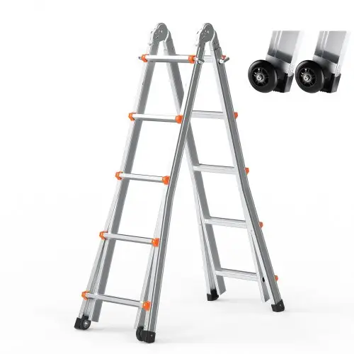 VEVOR Telescopische Ladder met A-frame, 5990 mm Aluminium Uitschuifladder, Multifunctionele Ladder, Opvouwbare Ladder, Trapladder, Aanleunladder voor Huiswerk, Trappen, Binnen- & Buitendaken, Draagvermogen 150 kg