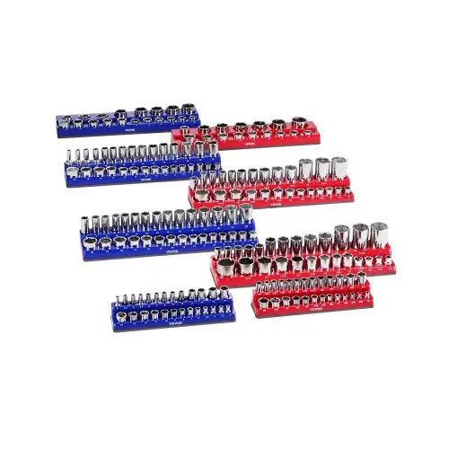 VEVOR Doppenbak-organizerset, 8 stuks 1/4-inch, 3/8-inch en 1/2-inch SAE-doppenbakken, geschikt voor maximaal 199 standaard en diepe doppen (doppen niet inbegrepen)