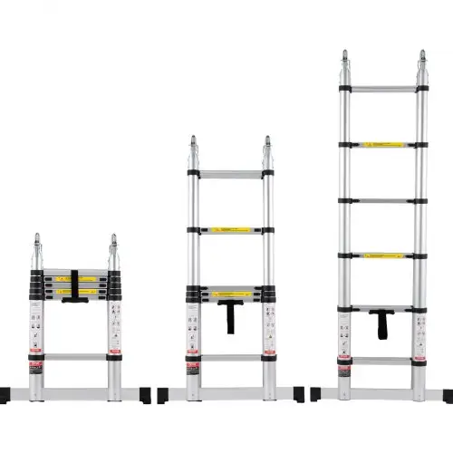 VEVOR Telescopische Ladder, 1,85-3,79 m A-vormige aluminium uitschuifladder, lichtgewicht opvouwbare ladder met meerdere intrekbare delen, draagvermogen van 170 kg met stabilisatorstang, multifunctionele ladders voor campers