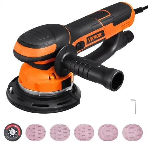 VEVOR excentrische schuurmachine, 15,24 cm DA & GA Dual-Action schuurmachine, 850 W, 7400 RPM, 6 snelheden, excentrische schuurmachine met 10 schuurpapieren, stofaansluiting voor detailschuren in houtbewerking