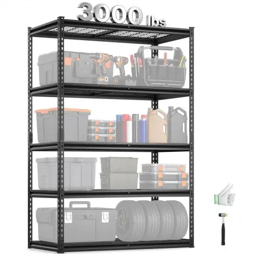 VEVOR Opslagstelling, 1361 kg, 5-laags zware stelling voor garage, 609,6 x 1219,2 x 1828,8 mm, verstelbare boutloze stelling voor industriële stellingen, multifunctionele stelling, kelderstelling voor keuken, magazijn, kelder, zwart