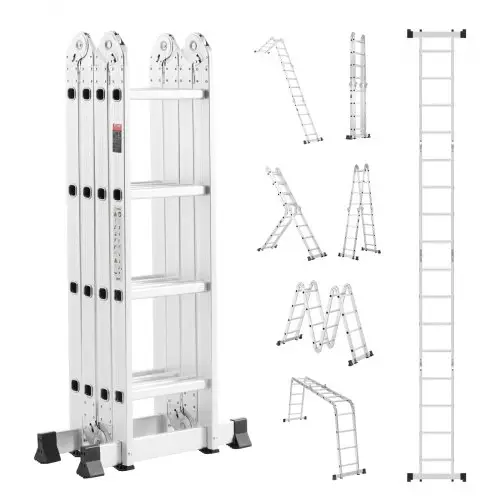 VEVOR Multifunctionele Ladder, 7-in-1 Multifunctionele Ladder, Telescopische Ladder met A-frame en 4 Treden, Ladderframe 4600 mm, Verstelbare Zware Ladder, Draagvermogen 150 kg voor Buitenhuisgebruik