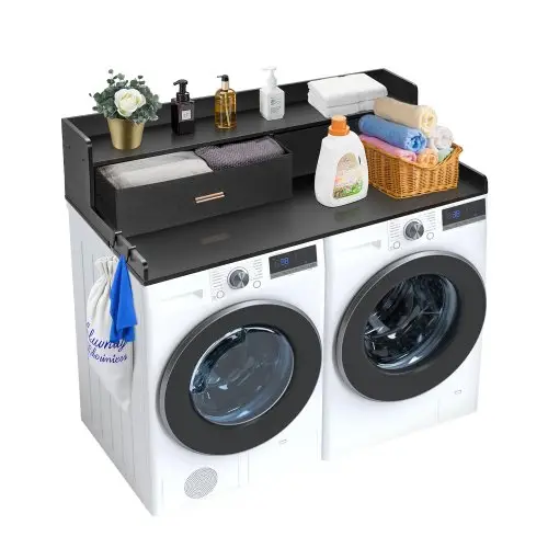 VEVOR Wasmachine- en drogerblad met 2 lades en 2-laags plank, 1370 x 700 x 305 mm Houten wasmachine- en drogerblad met antislipmatten, waterbestendig