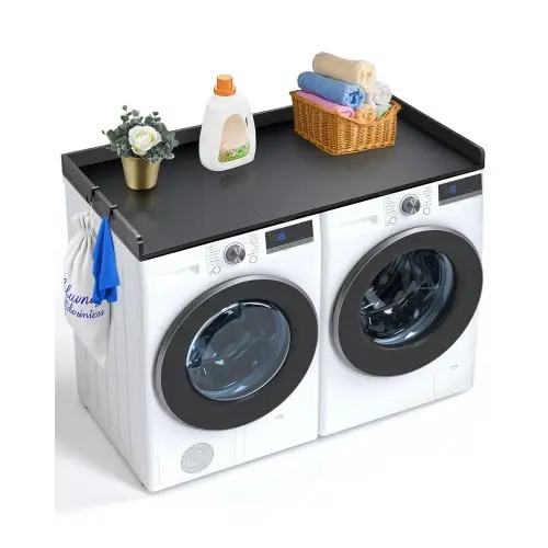 VEVOR Wasmachine- en drogerblad met 3 verbindingsplaten, 1370x700x69 mm, houten werkblad met antislipmatten, waterbestendig wasrek, zwart